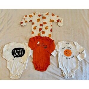 Pumpkin Sleeper and Halloween Long Sleeve One Piece Bundle Size 6 Months